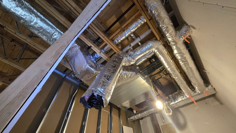 a Samsung S Duct unit with ducts roughed-in and hung.