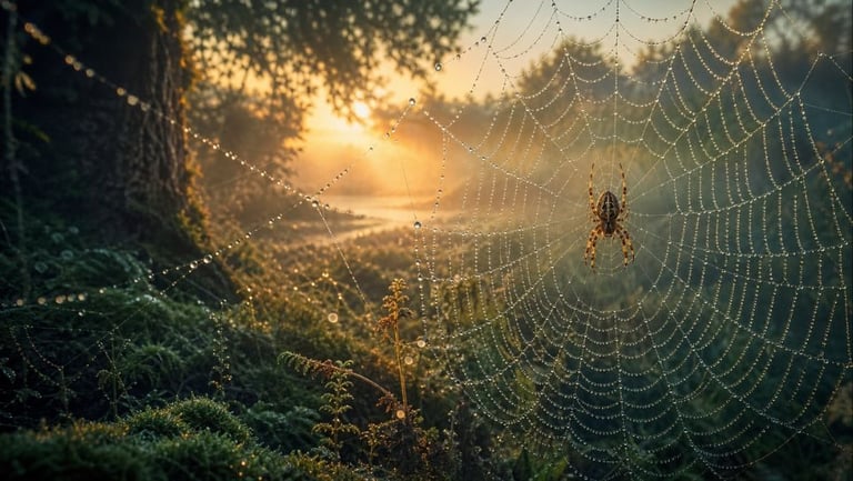 Spinnennetz im Wald