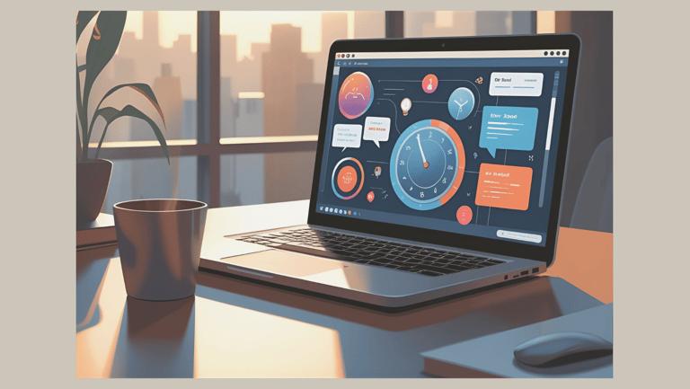 Laptop with business dashboard in the morning light – symbolizing the start of an online business despite exhaustion.