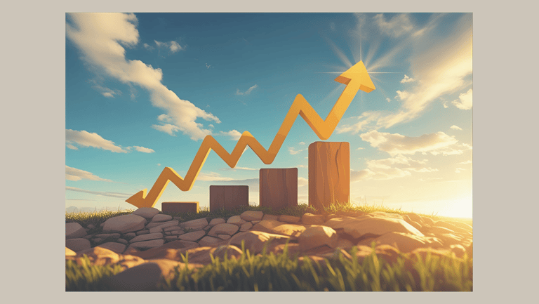 Golden growth curve with upward arrow in the sunrise – symbol of long-term success, financial growth, and sustainable passive