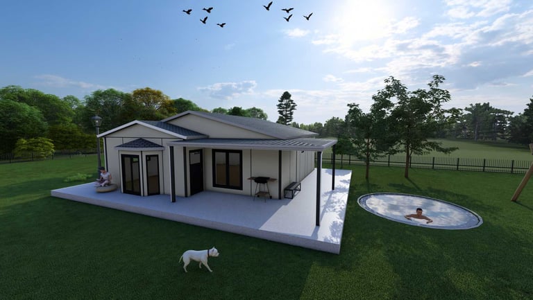 a dog is standing on a lawn with a dog in the yard