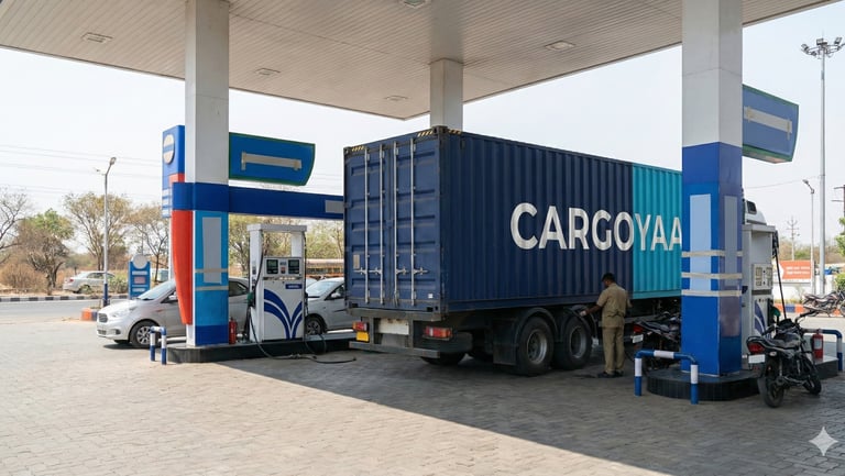 CargoYaan Truck filling fuel at a petrol pump.