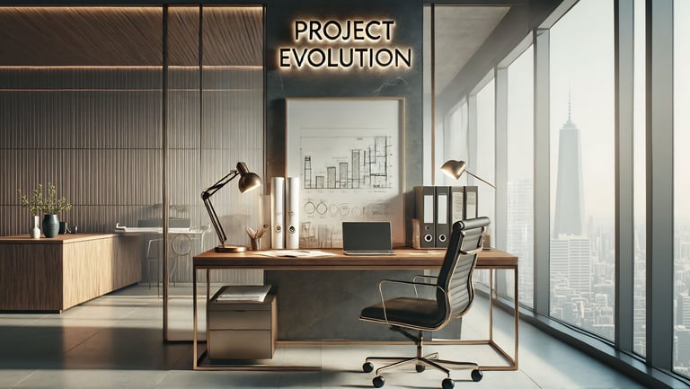 Espaço de trabalho com laptop e documentos, simbolizando inovação e planejamento.