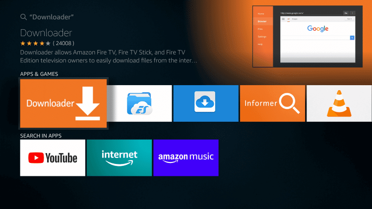 home page of downloader in firetcstick