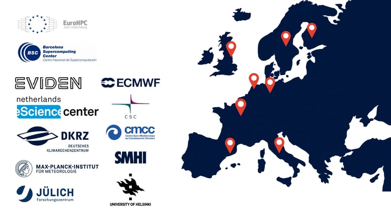 a map of the european union with location points and logos of different institutions