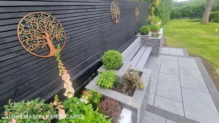 Ultra Modern Chic Dynamic Raised Split Face Planters Porcelain Patio & Bench