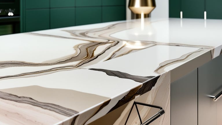 a kitchen counter top with a quartz stone