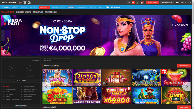 Megapari casino page