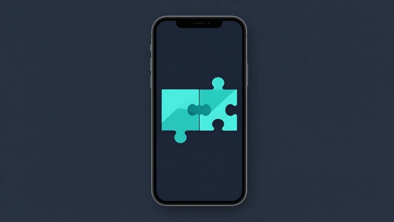 A minimalist 2D puzzle game interface on a clean mobile screen, bright cyan geometric shapes on a deep slate background, front-on framing.