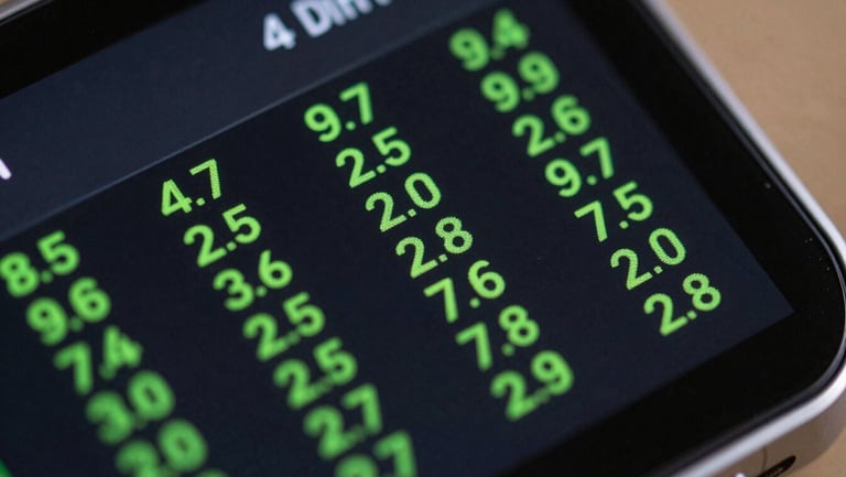 Macro detail of a clean Android system performance widget interface, showing memory allocation stats in monospaced green type, dark background.