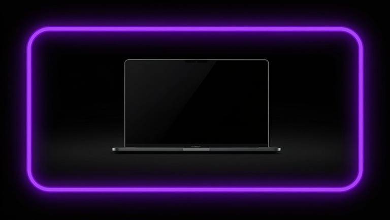 High-contrast 16:9 YouTube thumbnail mockup, sharp neon purple border, dramatic studio lighting on a central physical object, dark background