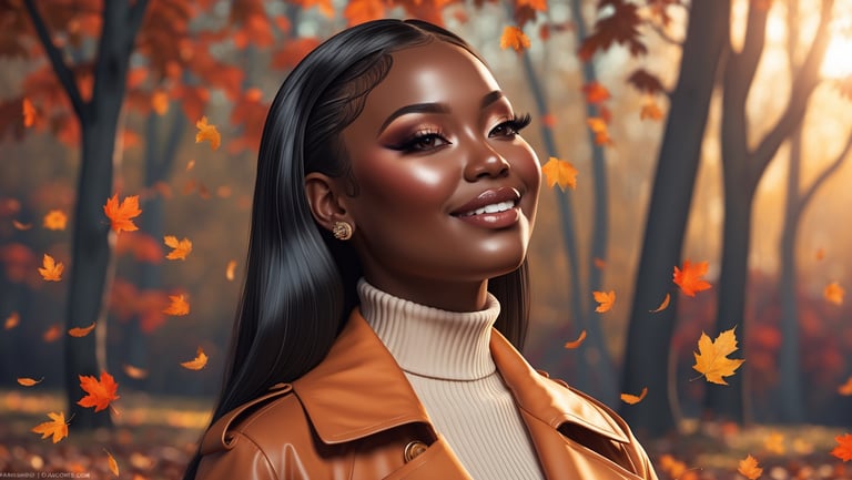 a woman with long black hair and a tan jacket