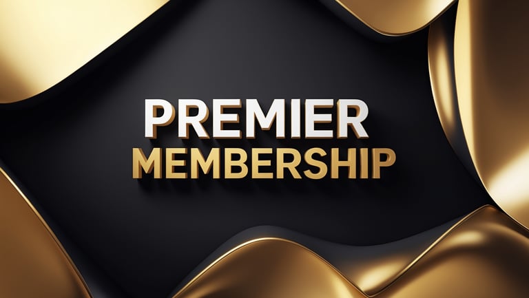 Black and gold Premier Membership sign with elegant curved design.
