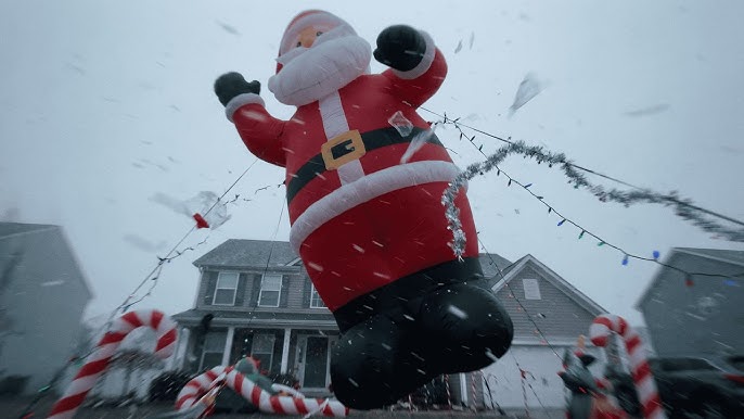 Santa inflatable in snowy wind
