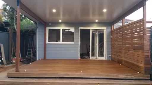 Insulated panel roof pergola over spotted gum