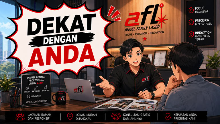 Layanan oleh tim Angel Family Laser Cileungsi-Cibubur. Produsen signage custom Jabodetabek.