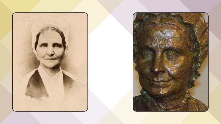 a portrait and bronze statue of a woman