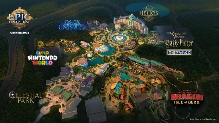 aerial view of Epic Universe - artist rendering