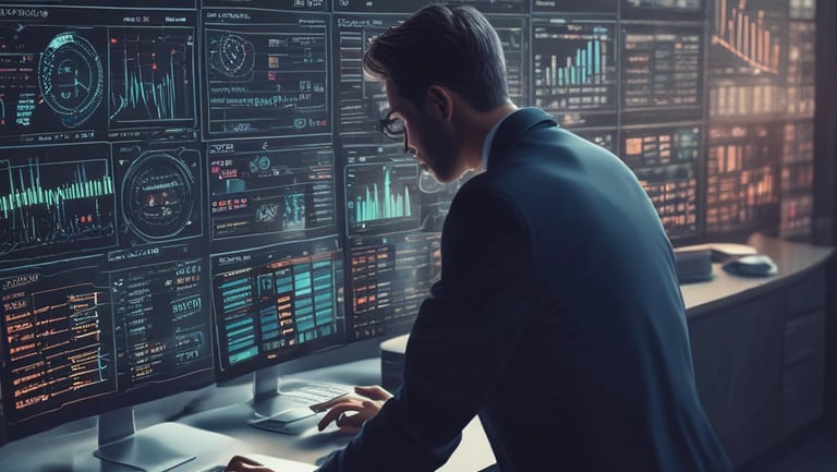 A professional consultant discussing trading strategies with a client in a modern office.