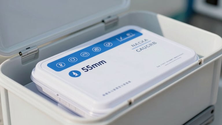Close-up of a secure, organized sample collection kit inside a clean mobile testing unit, sterile environment, sharp focus, 35mm