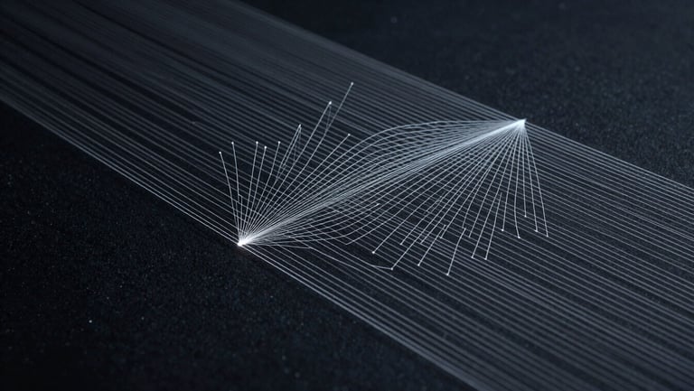 Abstract visualization of data architecture, precise mathematical patterns, thin white lines on a deep obsidian background, high contrast.