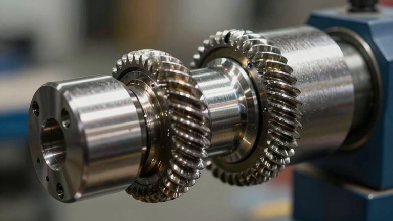 Extreme close-up of a double-acting drilling jar mechanical joint, high-contrast workshop lighting on precision-machined steel threads