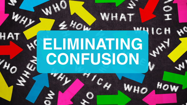 a colorful arrow pointing to the words eliminating confusion
