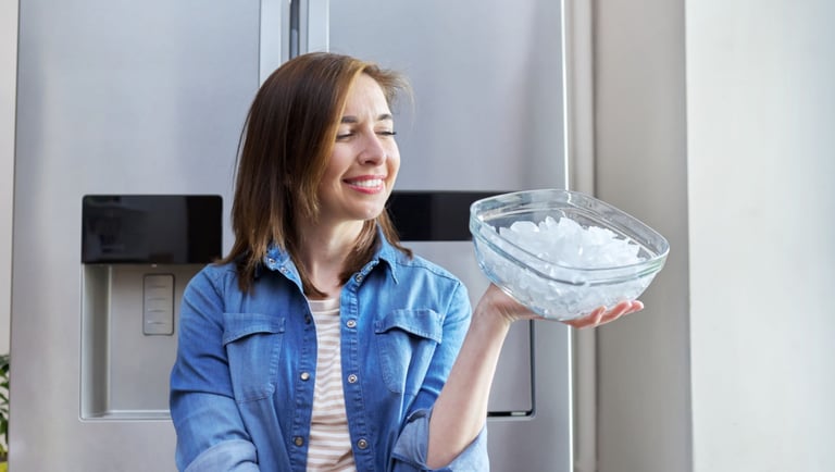 a woman holding a bowl of ice cream