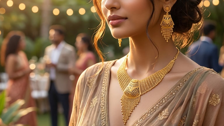 Golden Brass Bridal Collection Traditional Necklace Jewellery Set with Matching Earrings for Women