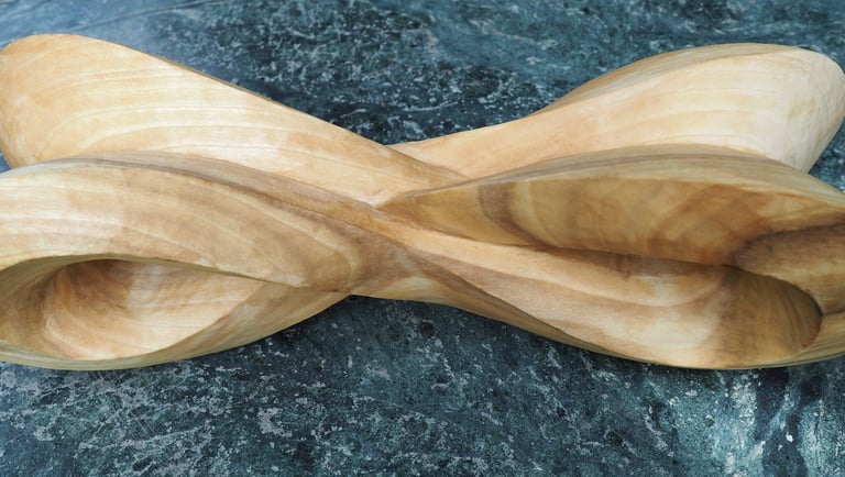 'Infinity Mobius' - abstract sculpture in tulip wood. by Sarah Liptrot