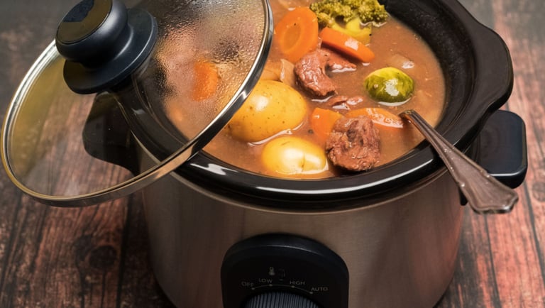 a potted potted with stew in a slow cooker