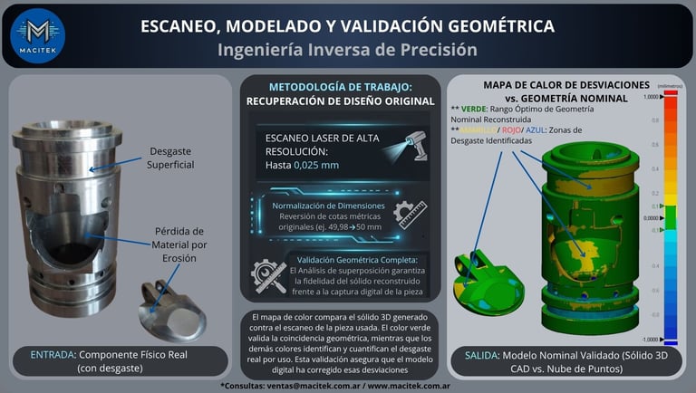 mapa de calor con desviaciones entre escaneo y modelado 3d