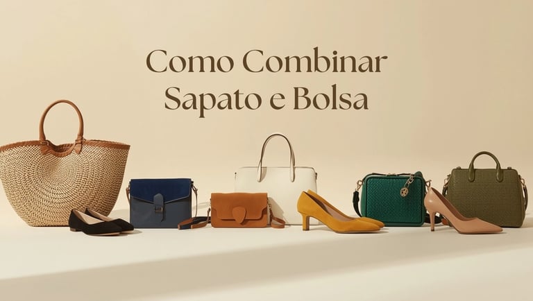 Guia de como combinar sapato e bolsa com exemplos de diferentes tamanhos, cores e texturas