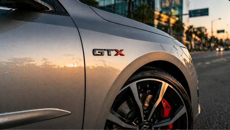 Detalhe do Chevrolet Vectra GT-X 2026 hatch médio esportivo conceito mostrando emblema GTX