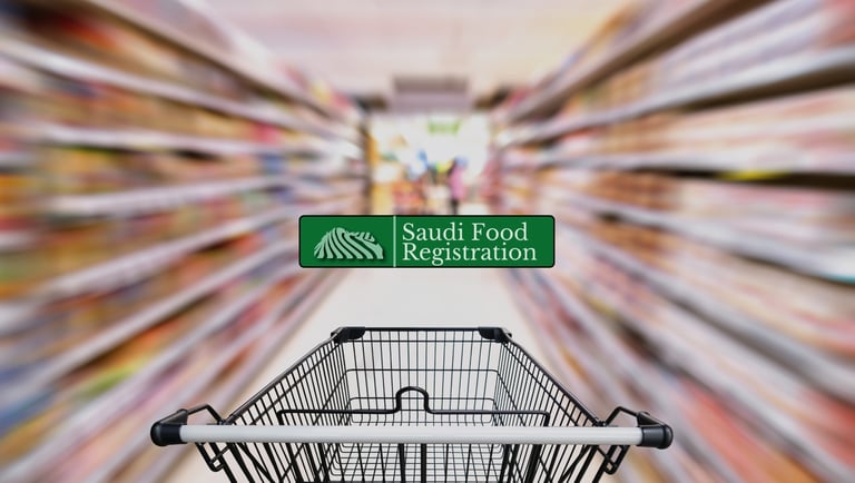 Saudi Food Registration Logo with FMCG Market Background