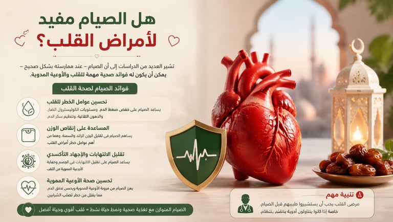 هل الصيام مفيد لأمراض القلب؟ تعرّف على تأثير الصيام المتقطع والعلاجي على ضغط الدم والكوليسترول والال