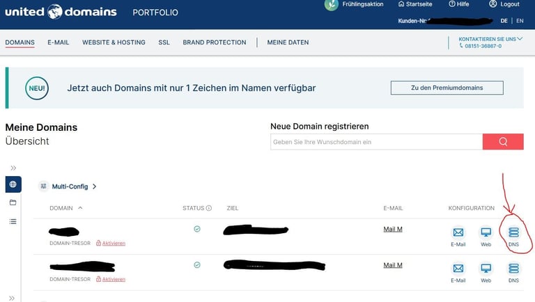 United Domains DNS Einstellungen