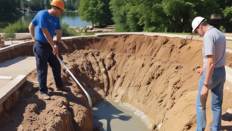 Technician assembling a micro piscine kit outdoors, showing step-by-step installation.