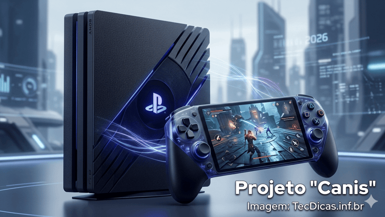 Conceito do PlayStation 6 e portátil Sony Canis 2026