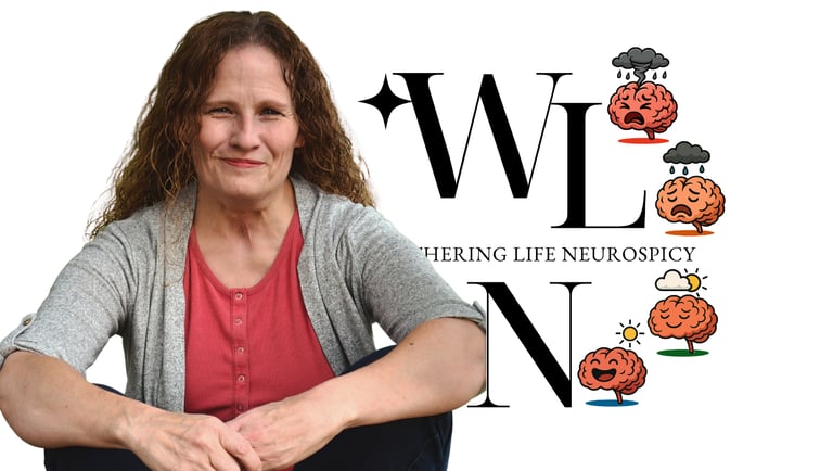 Terrie Hein, ADHD life coach and founder of Weathering Life Neurospicy, sitting in front of the WLN