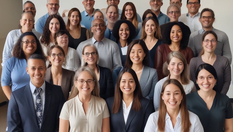 A diverse group of professionals shaking hands in a bright office.