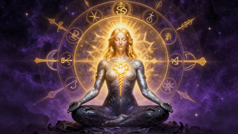 Alchemical transformation showing individuation process and integrated Self achieving psychological