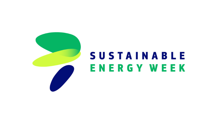 a green and blue logo with the words sustainable energy week