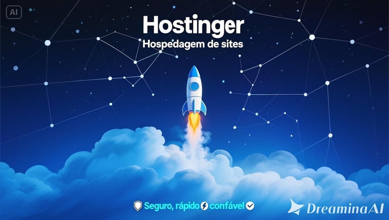 Hostinger web hosting banner featuring a rocket launching into space for fast and secure website performance.