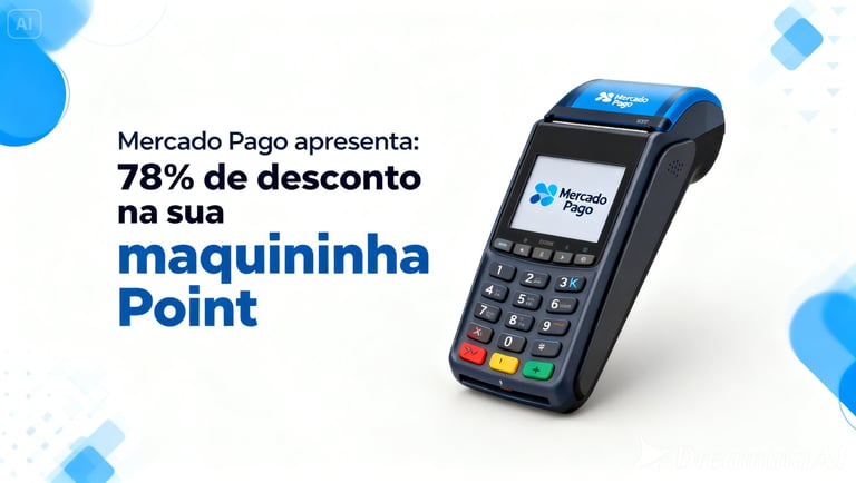 Mercado Pago Point credit card terminal with 78 percent discount offer for business payments.