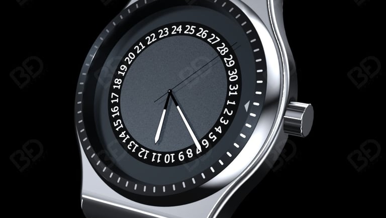Rendu 3D réaliste d’une montre avec cadran détaillé