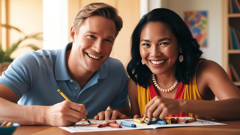 Young adult couple coloring