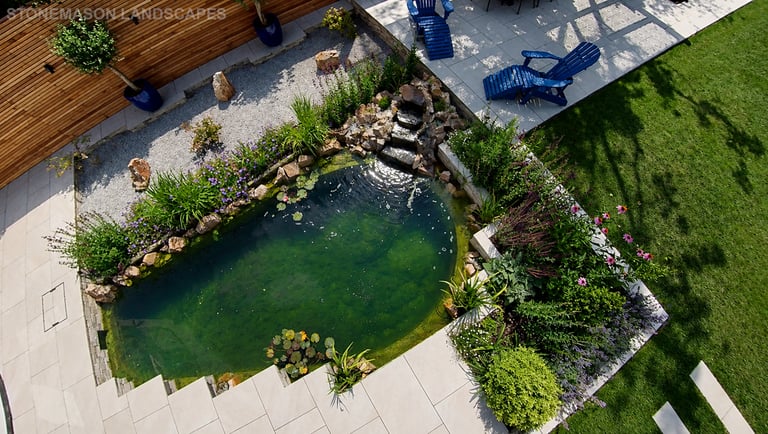 Waterfall Pond, Zen Garden & Porcelain Patio Remodel - Upminster Hornchurch Brentwood Essex