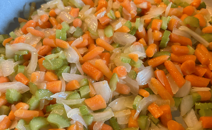 Softening some veggies prior to crock pot slow cook. For FlavorfulBites dinner detail page. Chili Veggie