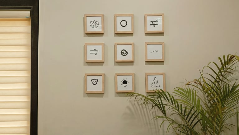 Set of 9 symbolizing elements and aims of human life